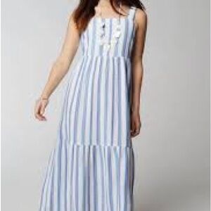 J. Jill Blue and White Striped Maxi Dress